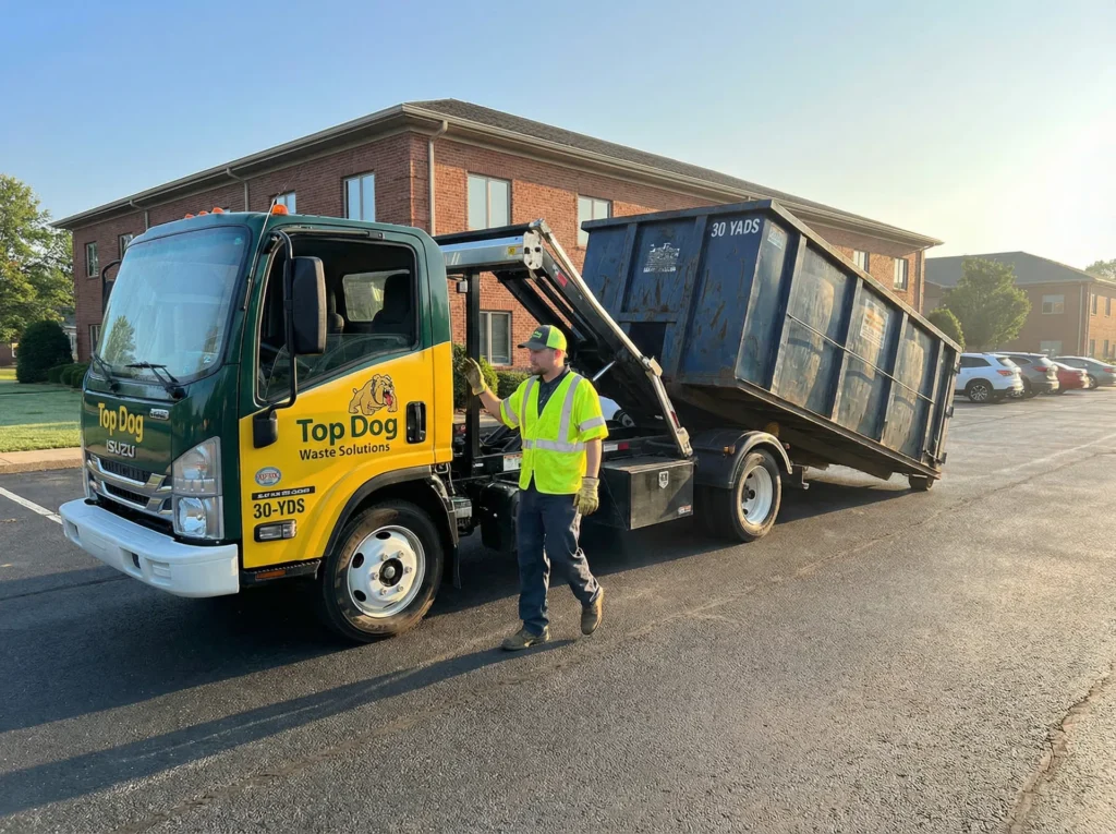 Roll-off dumpster at a job site